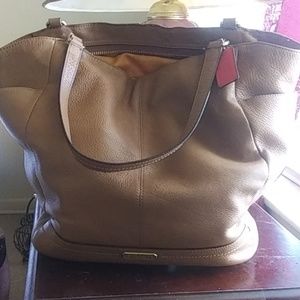 Brown leather coach tote bag